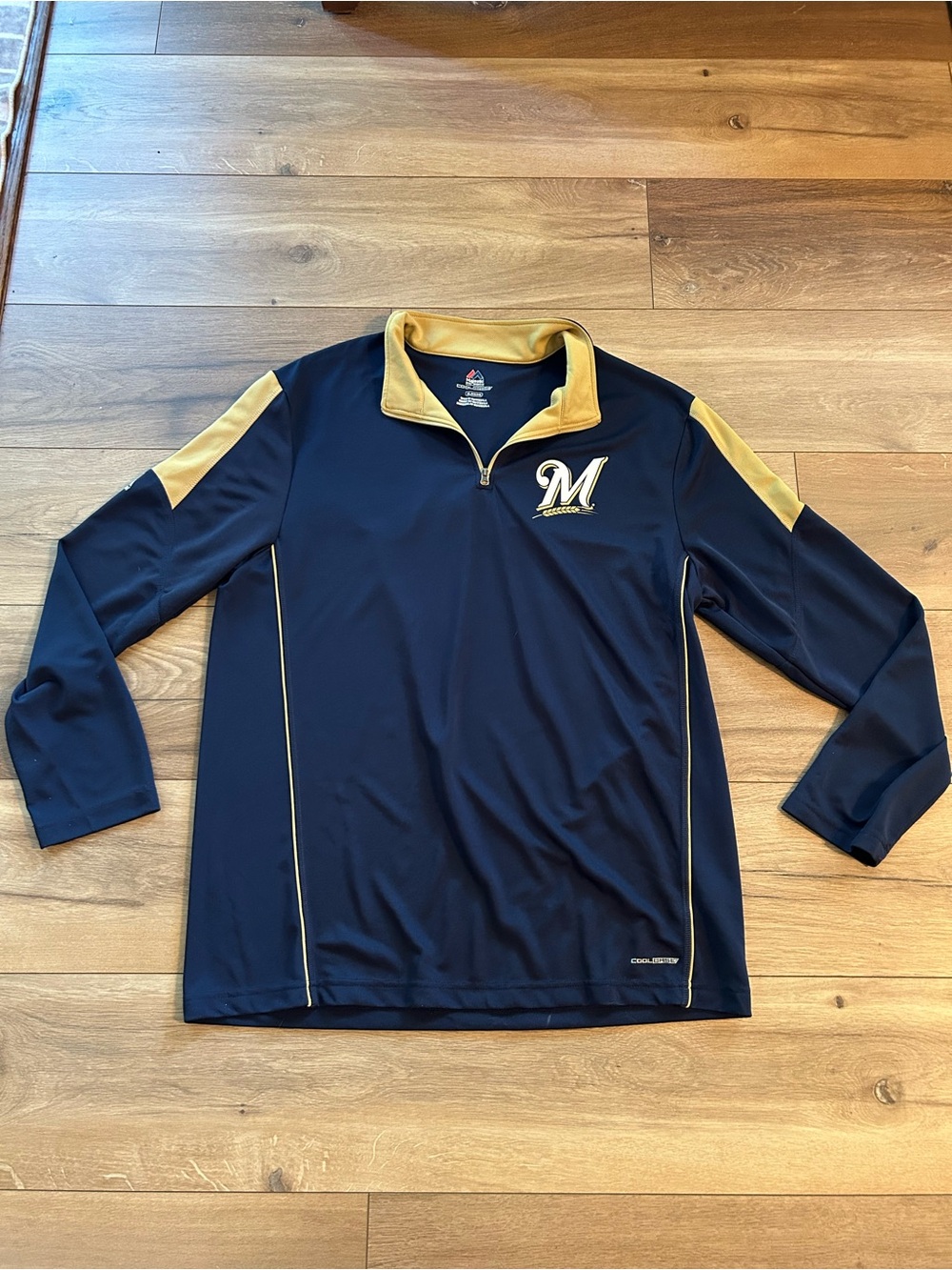 Majestic Milwaukee Brewers 1/4 Zip Longsleeve — Navy & Gold